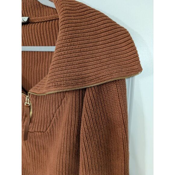 Varley Mentone Half-Zip Knit Pullover Sweater women's large brown ribbed knit‎ - Picture 3 of 9